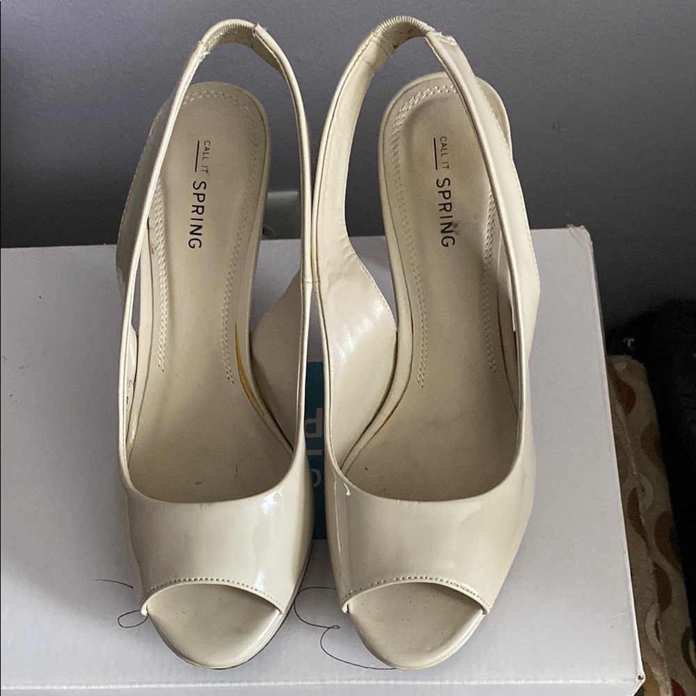 Call It Spring Women's Cream Peep-Toe Heels